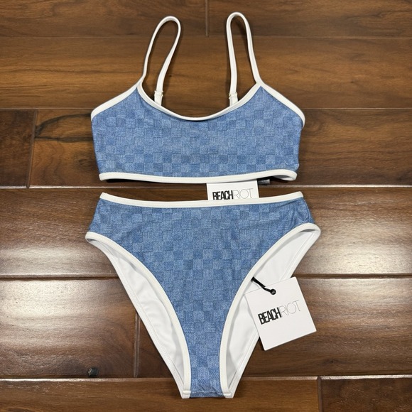 Beach Riot Size XS Blue Denim Daze 2 Piece Bikini Estelle Top & Hester‎ Bottom - Picture 1 of 11